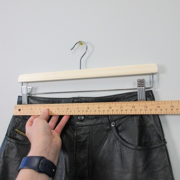 Diesel Genuine Leather Pants Womens Bootcut 26 Black Moto Low Rise Vtg Y2k 644 - Picture 12 of 16